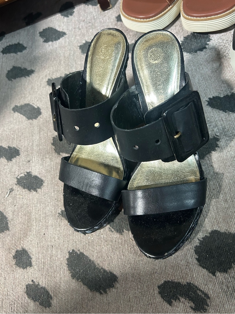 Black Buckle Slide Mules for Women